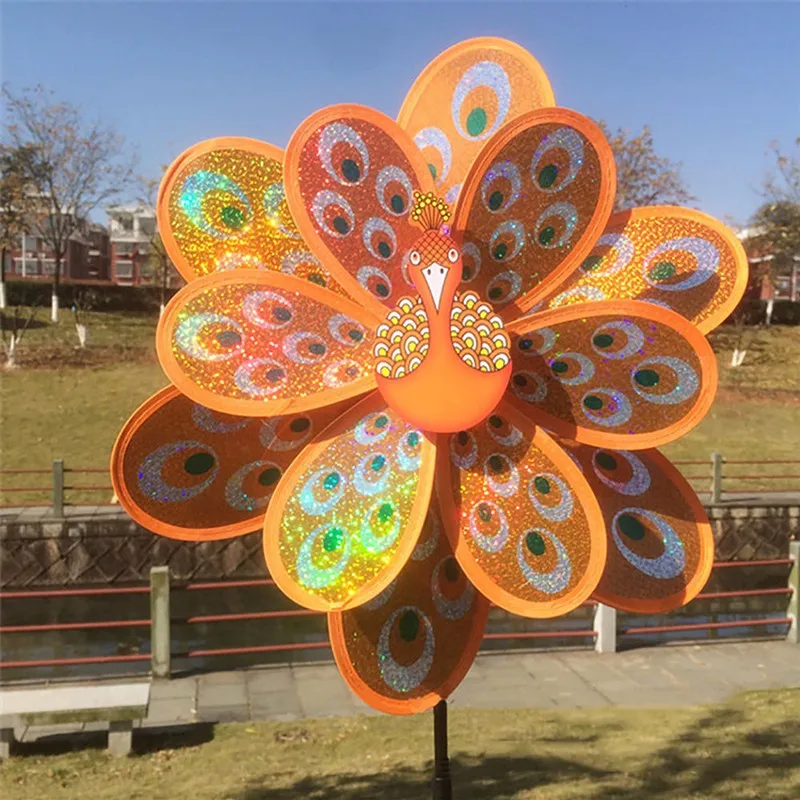 Double Layer Peacock Laser Sequins Windmill Colourful Wind Spinner Home Garden Decor Yard Kids Toy