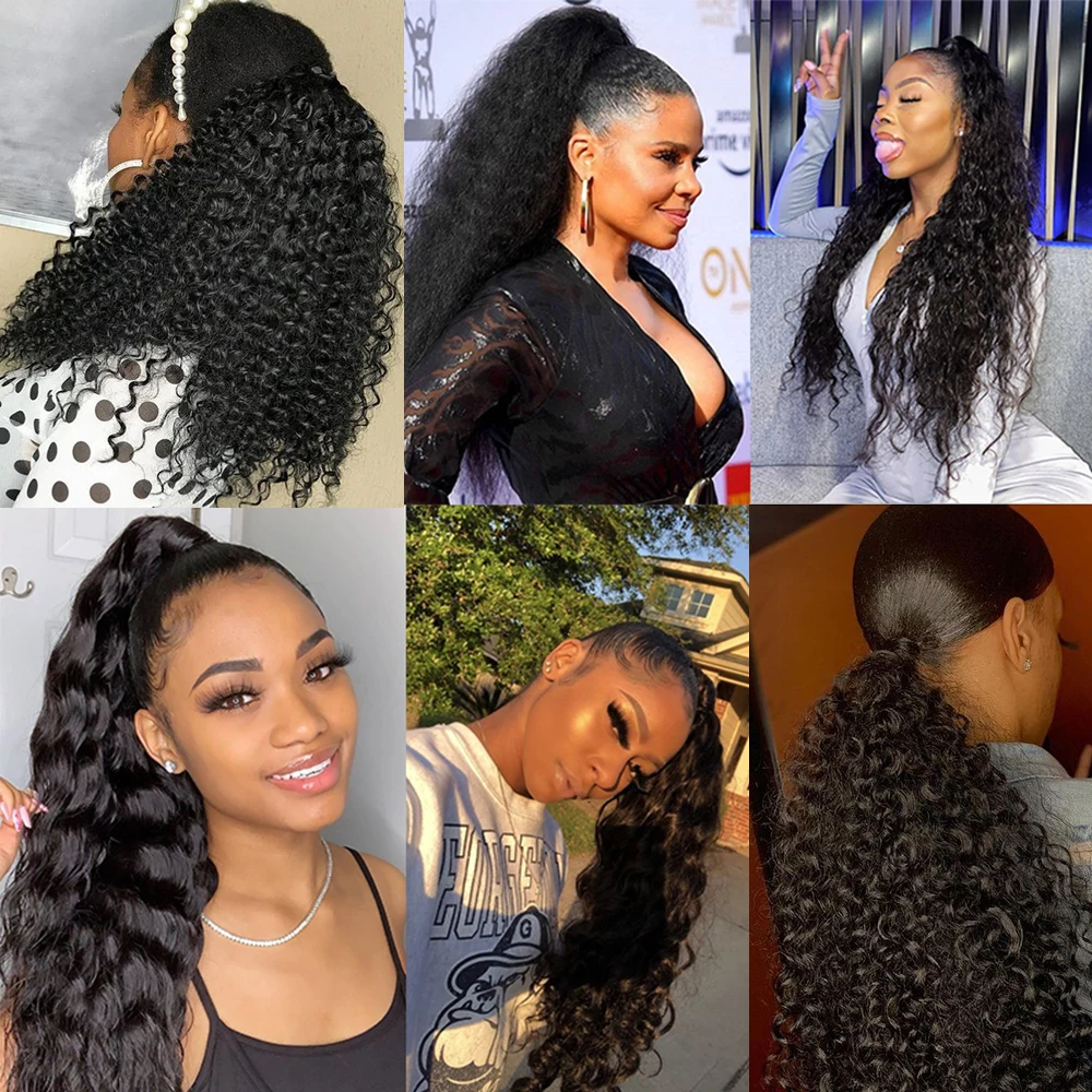 Rabo de Cavalo Remy em Linha Extensões de Cabelo para Preto Feminino em Linha Siyo Peruano Reta Cabelo Humano Pônei Cauda Cordão 2 High Quality Apliques e perucas