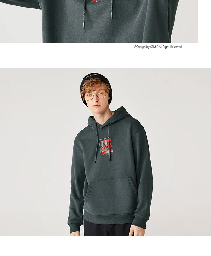 SEMIR, новинка, Мужская толстовка, зимняя, плюс бархат, длинный рукав, толстовки, плюс бархат, Толстый Пуловер, корейский, ins, хлопок