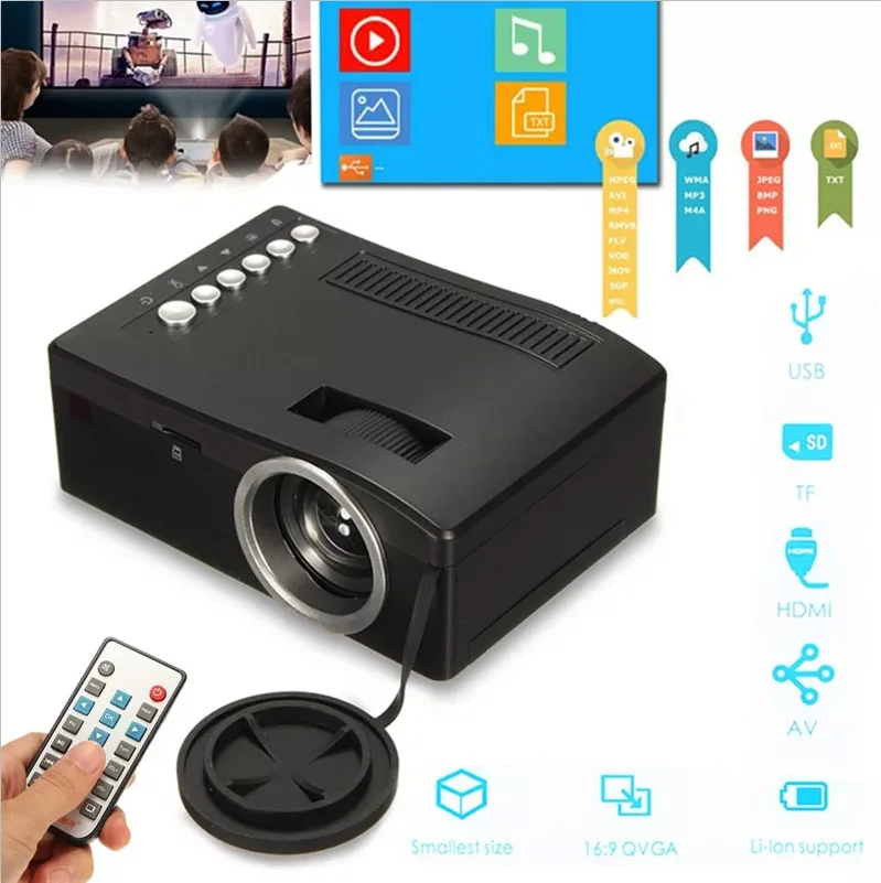 TIPTOP EU Plug Mini 1080P светодиодный проектор домашний кинотеатр мультимедийный ПК USB tv AV портативные проекторы