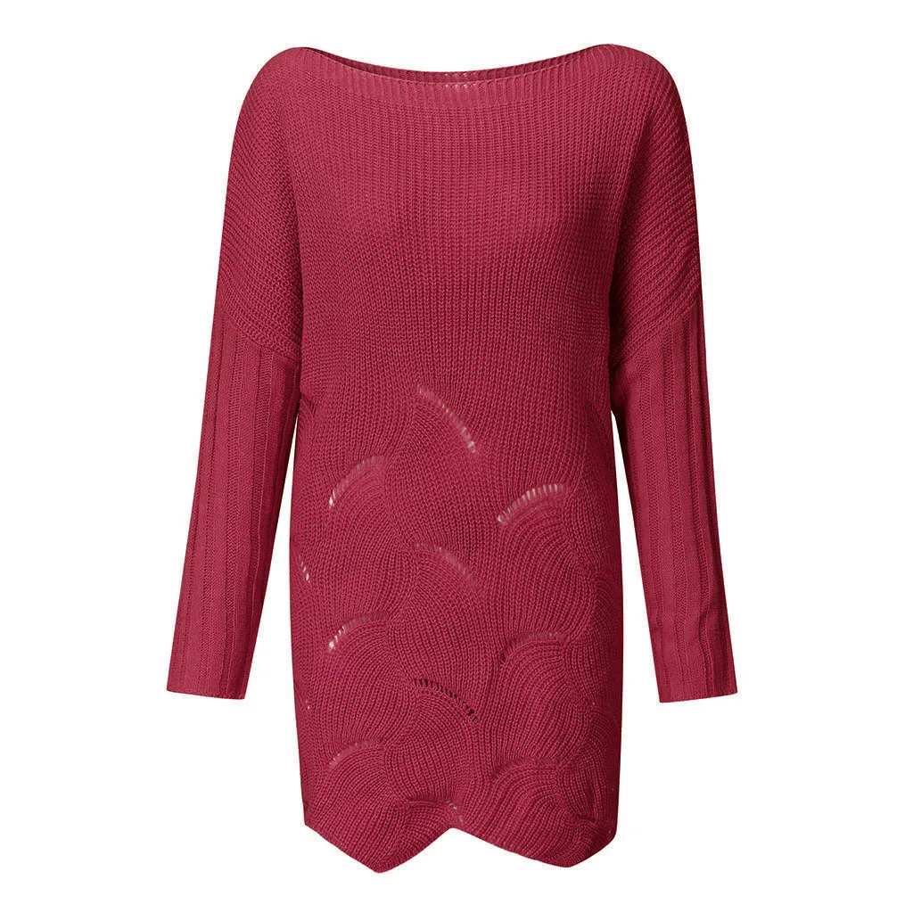 Womail женские зимние свитера плюс размер однотонный пуловер с длинным рукавом свободные полые вязаные свитера джемпер осень roupa feminina