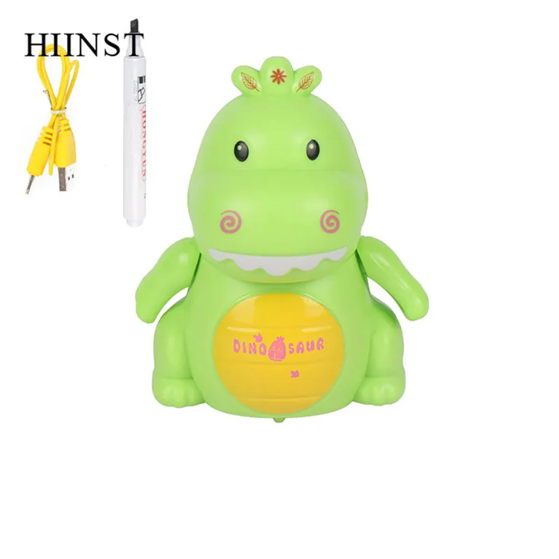 HIINST Забавные игрушки Индуктивный динозавр модель Музыка мигающий USB следование нарисованная линия волшебная ручка детская игрушка подарок мультфильм светящаяся игрушка - Цвет: Зеленый