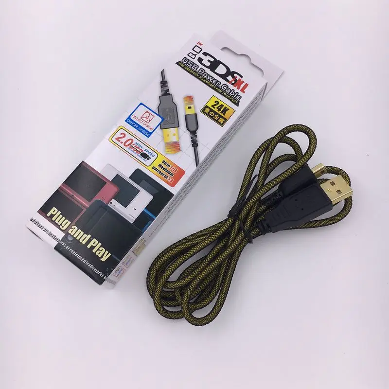 1,5 м 24K металлический зарядный USB кабель для передачи данных линии передачи данных Шнур для 2DS/NEW 2dsll 3DS/3dsll комплект