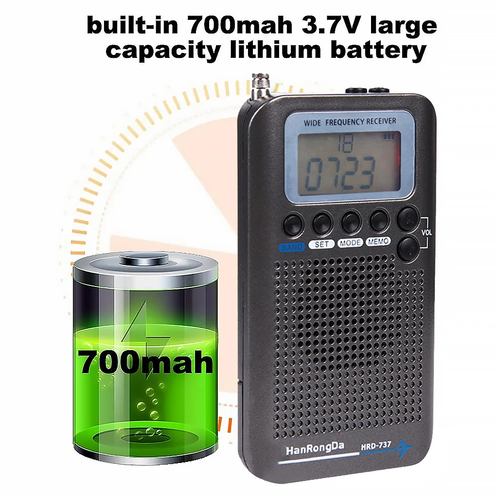 Portable Radio Aircraft Band Receiver FM/AM/SW/ CB/Air/VHF World With Rechargeable LCD Display Alarm Clock | Электроника