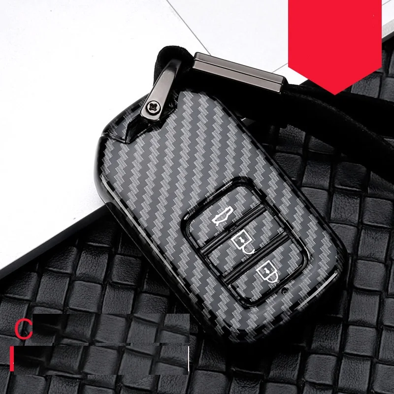 C silver Глянцевый чехол для ключей из углеродного волокна ABS для Honda Accord Civic Odyssey CRV Pilot HRV Vezel City - Название цвета: C silver