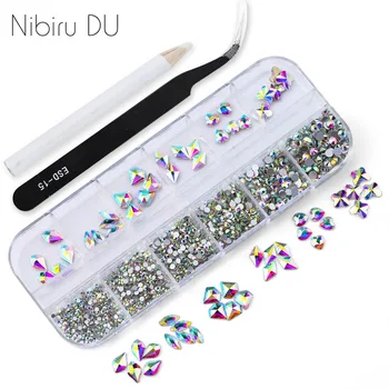 

1 Box/set Multi Size AB crystal Rhinestones Mixed Colors Flat-back 3D Designs Glass for DIY Nail Art Decorations