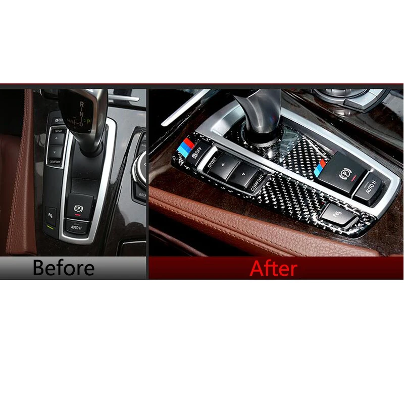 Comprar Para BMW F10 F01 F25 F26 Trim Interior de fibra de carbono de cambio de engranaje de Panel de Control cubierta de la etiqueta engomada estilo de coche 5 7 serie X3 X4 accesorio