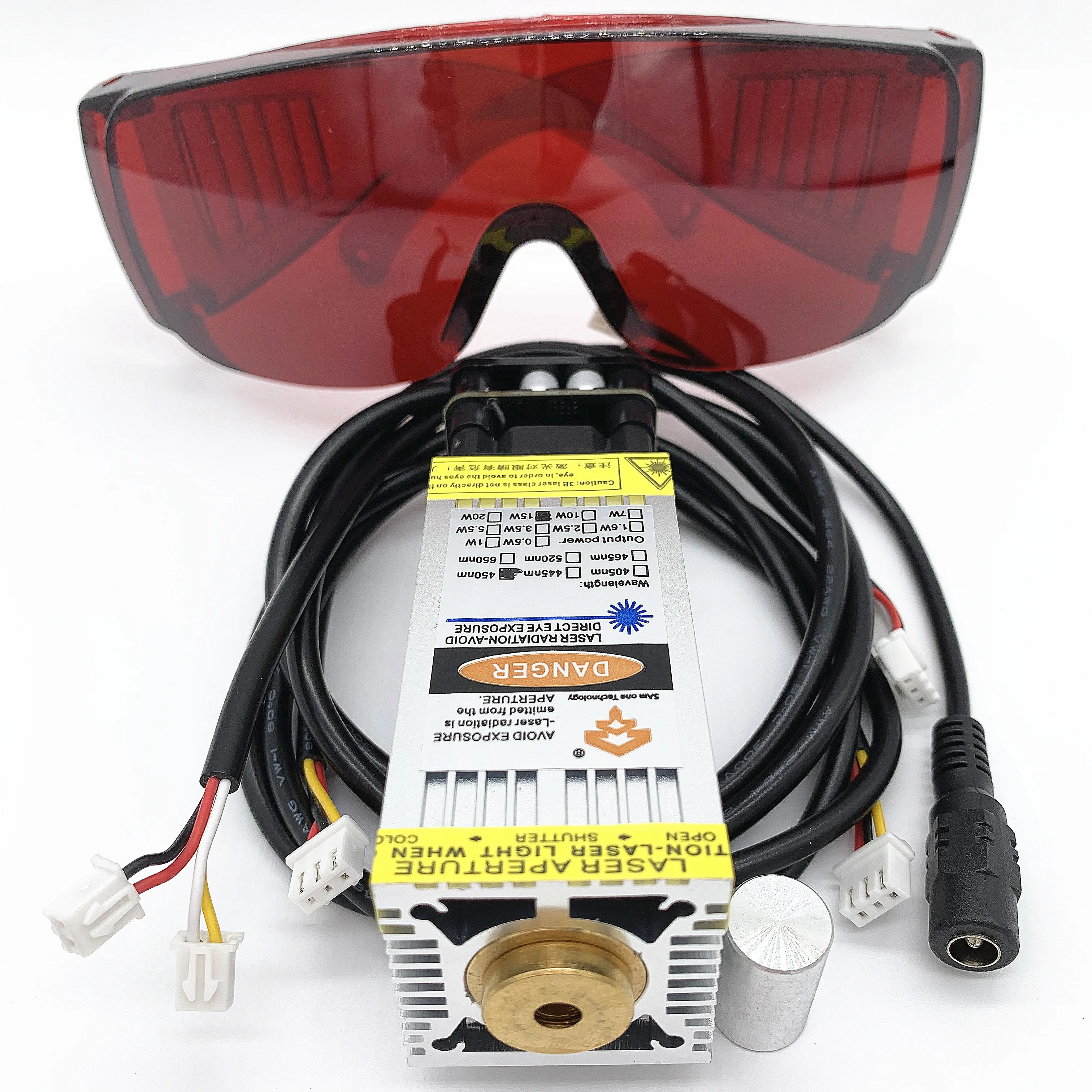 A cabeça real do laser do poder cnc15w 450nm 33mm, módulo azul do laser, pode gravar o aço inoxidável, pode cortar a madeira de 1mm-5mm balsa