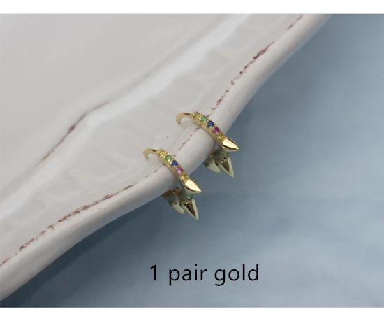 1 pair gold 7.5mm Серьги из стерлингового серебра 925, красочный Циркон в стиле панк, геометрические серьги, пряжка для ушей, простые универсальные серьги для мальчиков и женщин, ювелирные изделия - Окраска металла: 1 pair gold 7.5mm
