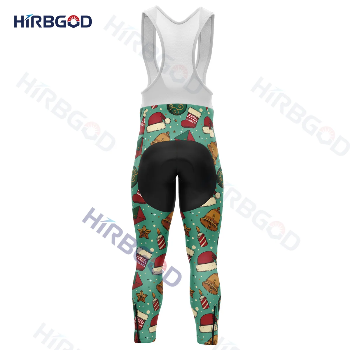 HIRBGOD New Merry Christmas Bell Print Cycling Pants Comfortable Ski Maks Sports Men's Polyester Print Material Breathable