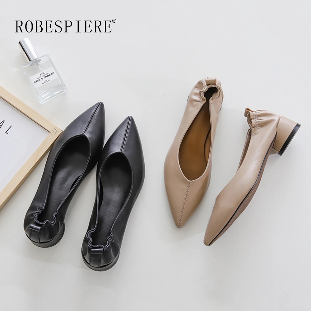 ROBESPIERE; Брендовые женские туфли-лодочки; туфли-лодочки с глубоким v-образным вырезом на каблуке 3,5 см; женские модельные туфли из мягкой овечьей кожи со складками; туфли-лодочки с острым носком; A125