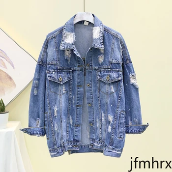 

Short Denim Jacket Women 2020 Spring Autumn New Loose Holes Jean Coat Student Street Coat Casual All-match Denim Jackets Femme