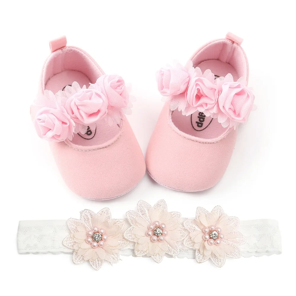 Весенне-Осенняя обувь для младенца-девочки цветок принцесса обувь с головной повязкой фотографии реквизит Младенцы Комплект 0-18 м
