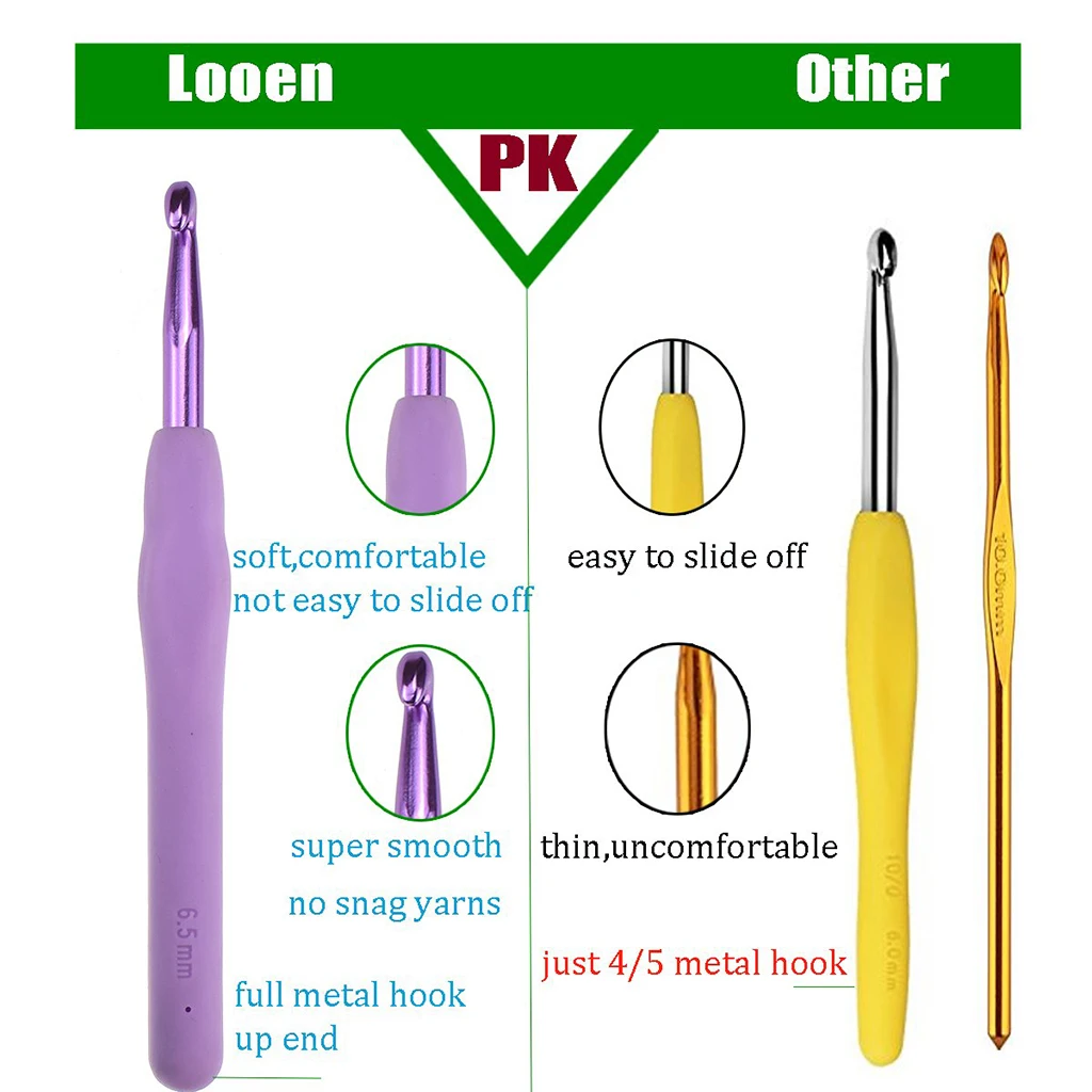 Crochet Hooks Set, Crochet Hooks with Case, Comfortable to Grip, Extra Long Crochet Needles