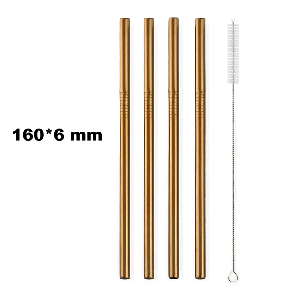 Rose 160mmx6mm 16 мм соломинка для питья, многоразовая металлическая соломинка, цветная соломинка из нержавеющей стали 18/10, прямая сока, молочная соломинка с чистящей щеткой - Цвет: Rose 160mmx6mm