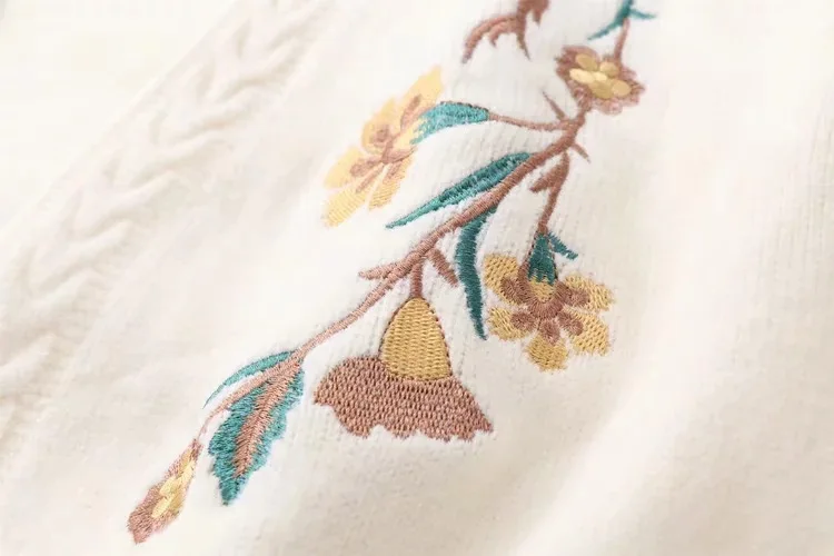Autumn Winter Chic Flowers Embroidery Cardigan Women Casual Sweet Solid Lantern Sleeve Female Vestido Sweater For Ladies Z147