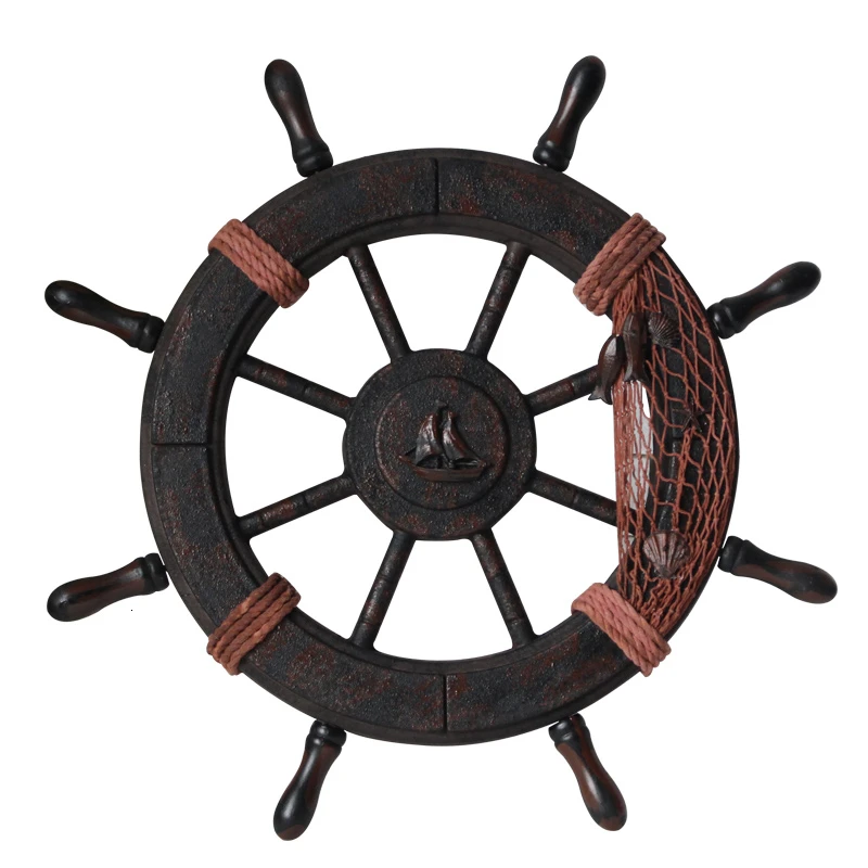 Land In Seagoing Vessel Rudder Ocean Wind Helmsman Bar Background Wall Hang Ornament Solid Wood Rudder Pendant
