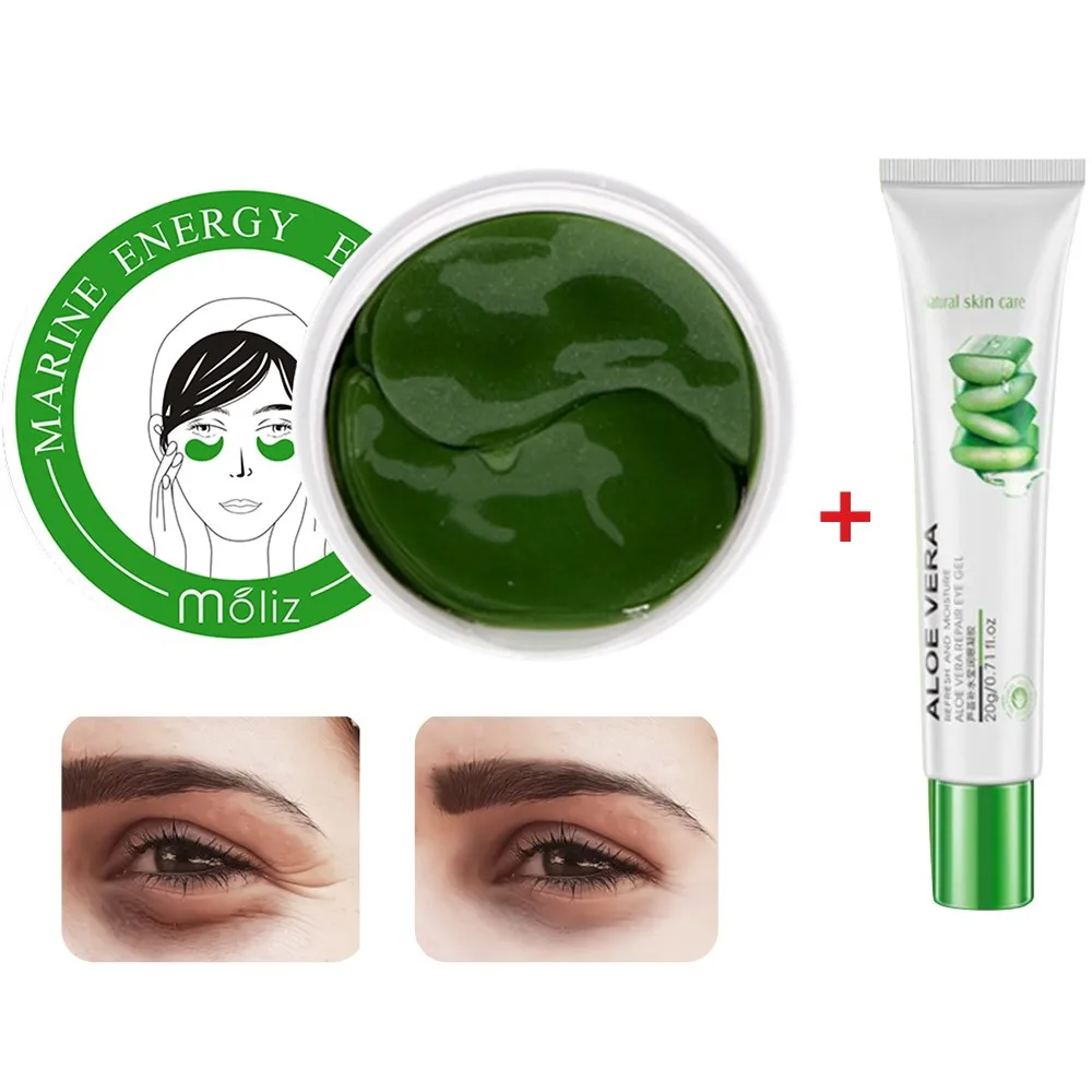 

Seaweed & Aloe Vera Extract Eye Mask Crystal Collagen Patches With Eye Cream Dark Circles Remove Anti-Aging Wrinkle Skin Care