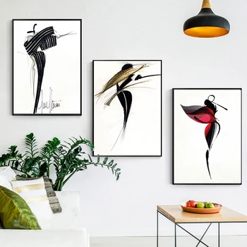 

Nordic Line Girl Stick Figure Fashion Wall Living Room Decorative Green Wall Art Painting Poster Art Decoration Canvas Painting