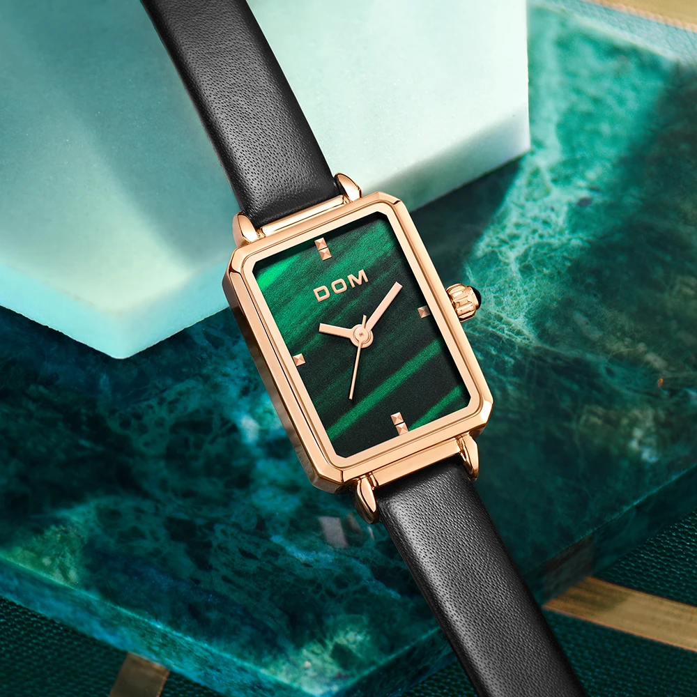 DOM Ladies Watch Small Green Disk Fashion Luxury Trend Casual Waterproof Swimming Leather Women's Watch G-1337