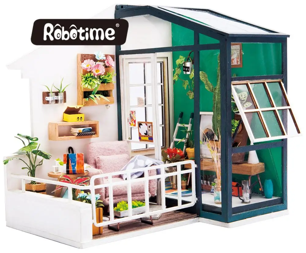 Деревянный кукольный домик Robotime с мебелью и подсветкой миниатюрный сделай сам
