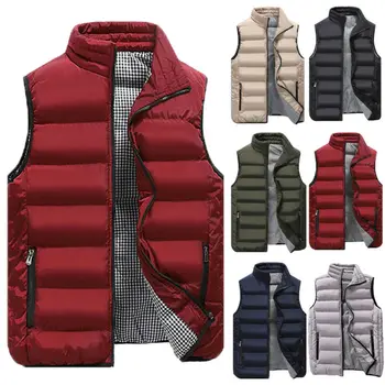 

Men's Vest Winter Warm Jacket Quilted Sleeveless Slim Cotton Coat Solid Color Zipper Fashion Casual Warmer Outerwear L-4XL