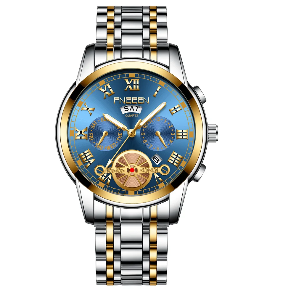 

FNGEEN 2020 Top Brand Men Quartz Wrist Watch Calendar Alloy Waterproof Stop Watch luminous Business Wristwatch Relogio Homme