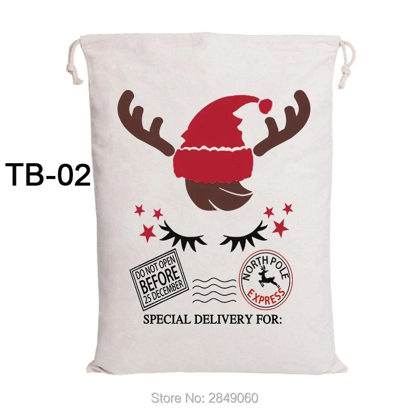 

50pcs Canvas Candy Bag Christmas Drawstring Bag Santa Sacks Large Santa Claus Kids Personalized Present Bag Party Decorations