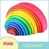 Large 12 Pieces Rainbow Stacker Nesting Puzzle Toys Tunnel Stacking Game Montessori Toys Baby Wooden Building Blocks Toddler Toy ► Photo 2/6