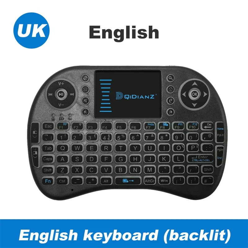 English I8 Беспроводная мини-клавиатура En/Ru/Es/Fr USB Air mouse 7 цветов с подсветкой Сенсорная панель игровой ПК для Smart Android tv Box X96 HK1 H96 - Цвет: English