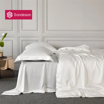 

Sondeson Luxury 100% Silk White Bedding Set 25 Momme Beauty Women Duvet Cover Set Flat Sheet Pillowcase Queen King Bed Linen Set