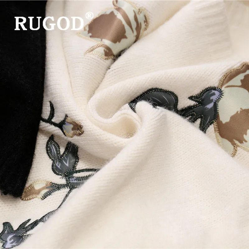 RUGOD, винтажный женский свитер, Пуловеры с круглым вырезом, цветочный узор, ВЯЗАННЫЙ ПУЛОВЕР, модные женские шикарные повседневные топы, осенний свитер
