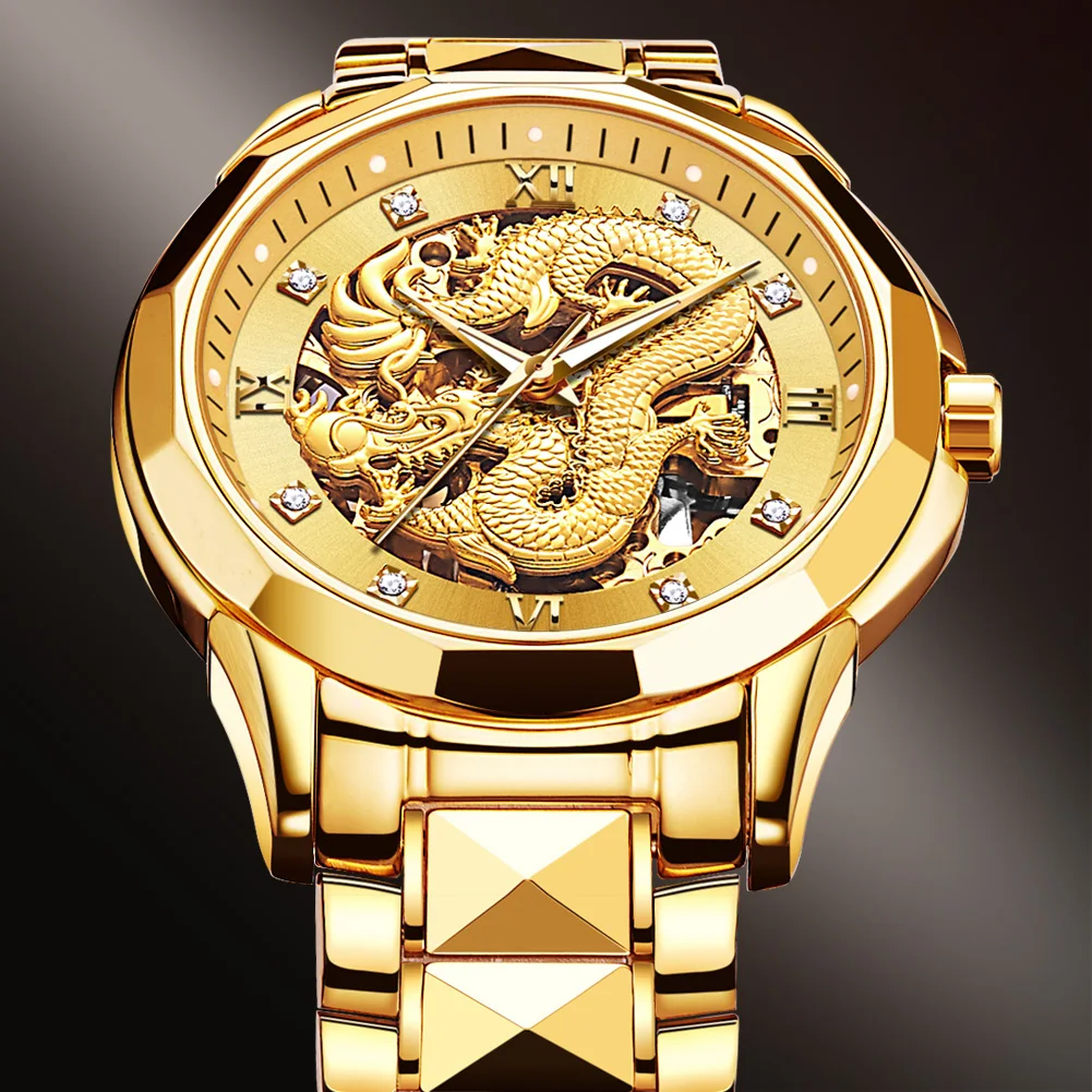 JSDUN Brand Luxury Automatic Mechanical Watches for Men Gold Dragon Watch Waterproof Fashion Unique Gift relogio masculino