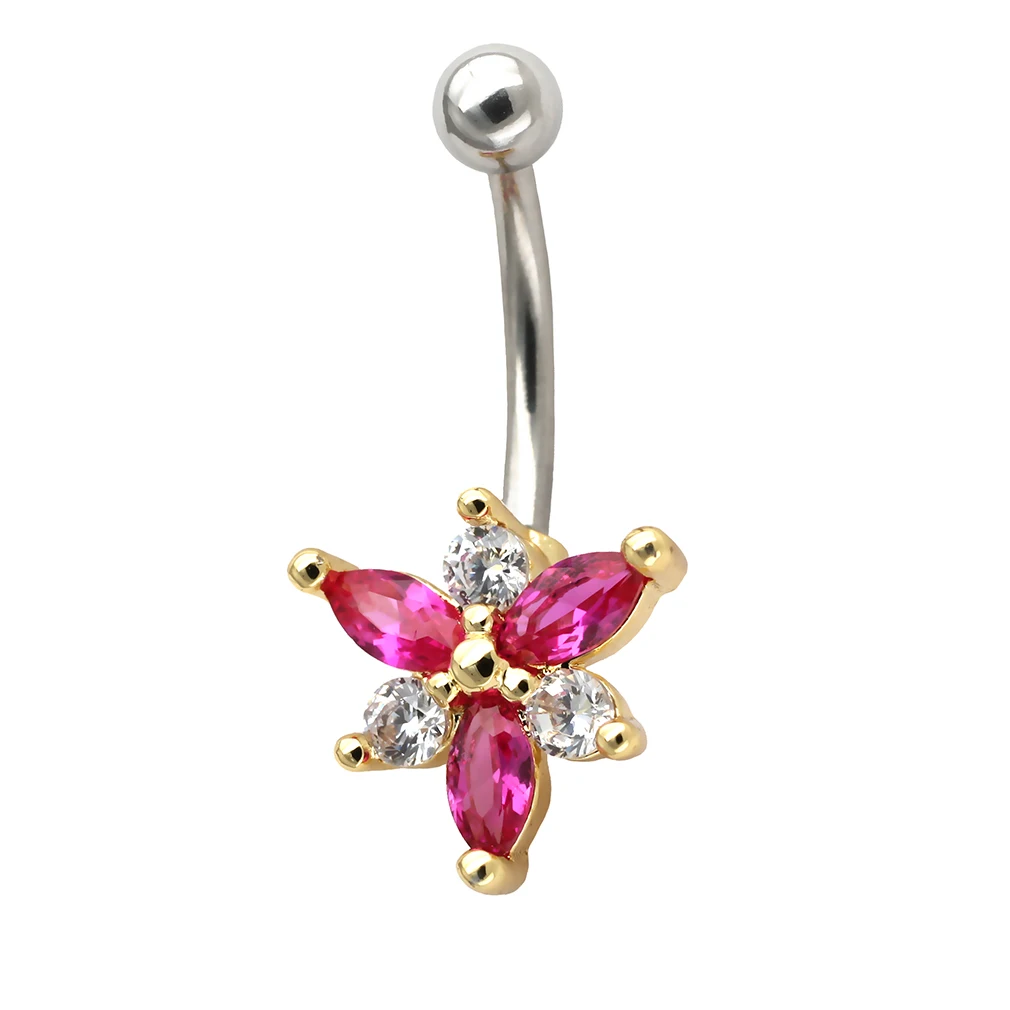 Красный MUSI 16G Eyebrow Ring 316L Surgical SS Flowers CZ Body Jewelry Eyebrow Piercing - Окраска металла: Красный