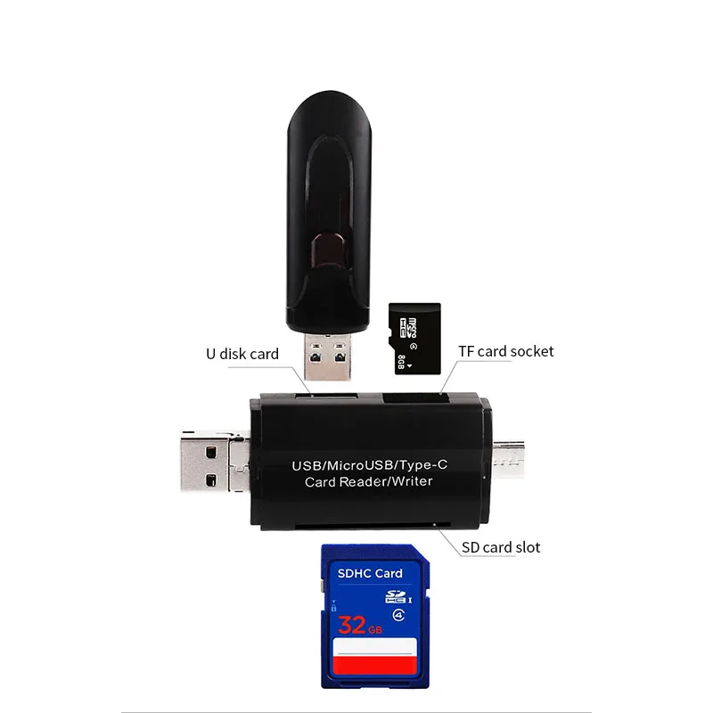 Type-C, Micro USB и USB 3 в 1 OTG Кардридер высокоскоростной USB2.0 Универсальный OTG TF/SD для Android Компьютерный удлинитель-переходник