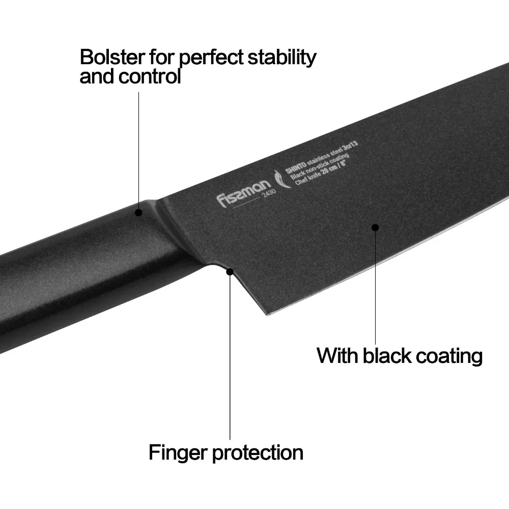 Японские кухонные ножи Fissman Shinto Sereis 3cr13 со стальным лезвием с ручкой с черным покрытием