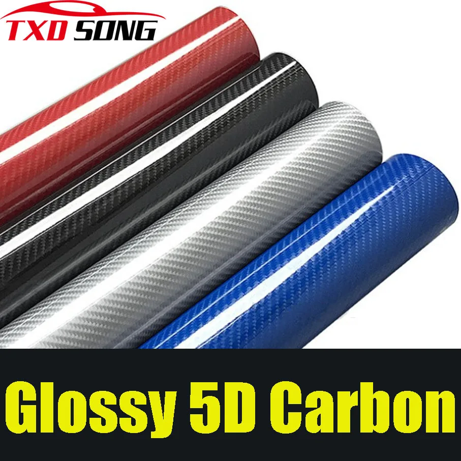 

Car Styling 10/20/30/40/50/60CM X152CM Glossy Black RED BLUE 5D Carbon Fiber Vinyl film Car Wrap DIY Car Tuning Part Sticker