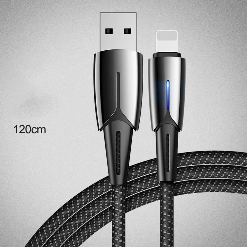 Светодиодный usb-кабель FDBRO для iPhone 6, 7, 8 Plus, X, XS, MAX, XR, зарядное устройство, автоматическое отключение, 180 A, максимальный кабель для передачи данных для iPhone, см, зарядный провод - Цвет: black 1.2m