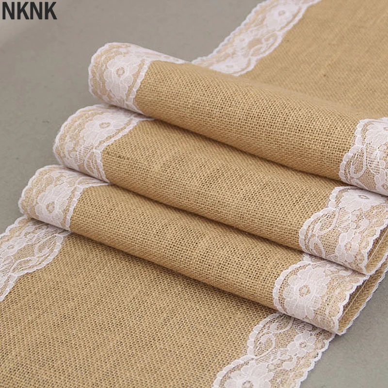 

Vintage Natural Burlap Jute Linen Table Runner Christmas Wedding Champagne Table Runners Dining Room Restaurant Table Gadget