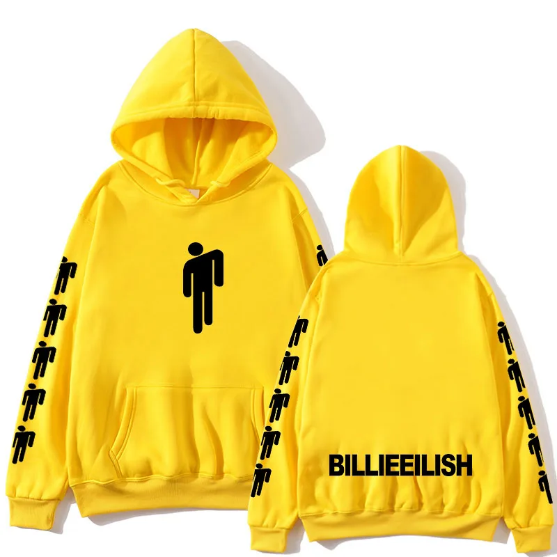 Новая горячая Billie Eilish Толстовка Мужская Черная хлопковая толстовка пара Billie Eilish Толстовка простая сохраняющая тепло Женская/Мужская толстовка одежда - Цвет: yellow