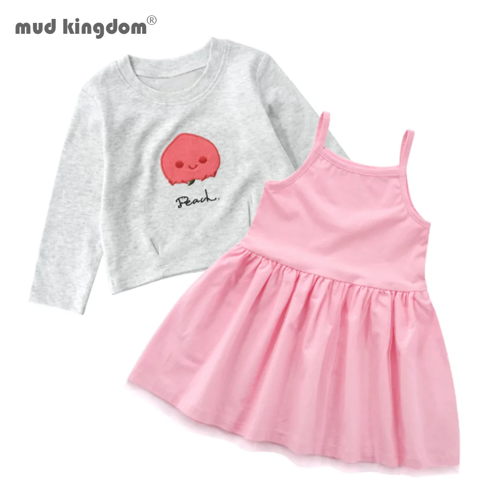 

Mudkingdom Girls Outfits Spring Cartoon Long Sleeve Sweatshirt and Slip Ruffled Solid Dress Sets for Girls