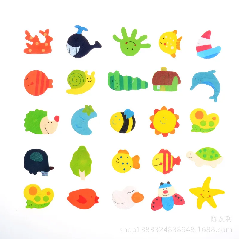 12pcs/lot Magnet Fridge Stickers Wooden Refrigerator  Animal Cartoon Colorful Kids Toys for Children Baby Educational