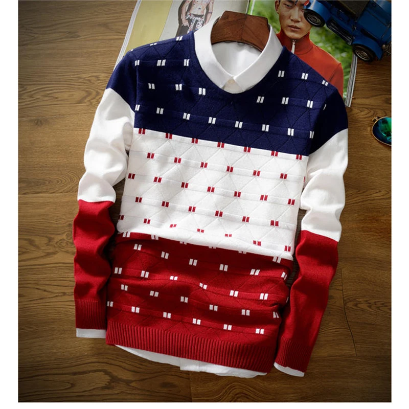 

ZUSIGEL New Fashion Spring Autumn Men Pullover Sweater Slim Fit Casual Thin Mens Sweaters for 2019 Geometric Print O-Neck Mens Sweater