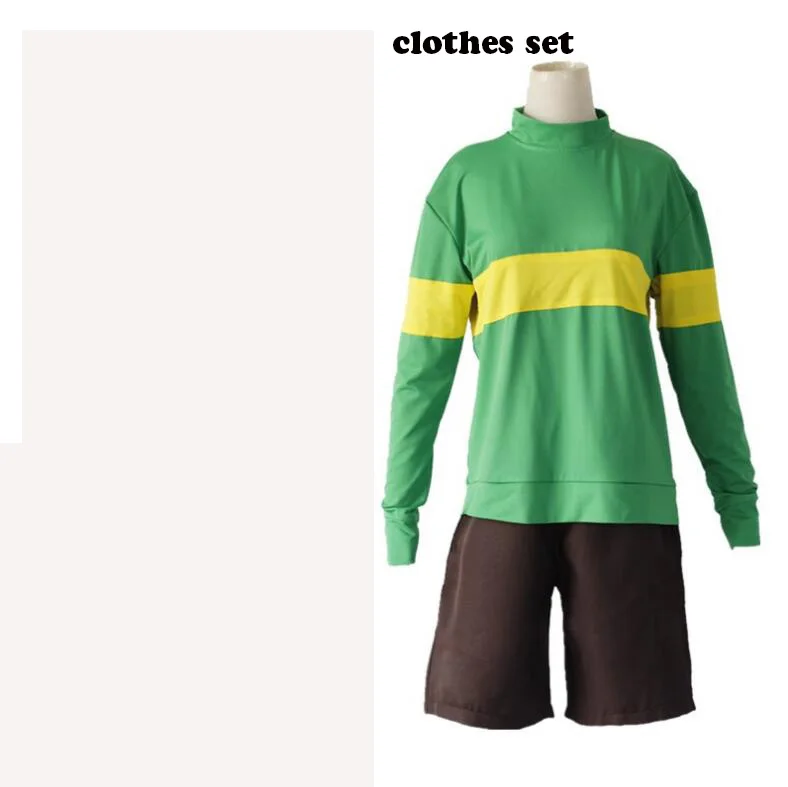 clothes set Игра «Undertale» для взрослых, костюм для косплея «Chara Frisk», толстовки унисекс на Хэллоуин, повседневное пальто с длинными рукавами и высоким воротником, парик - Цвет: clothes set