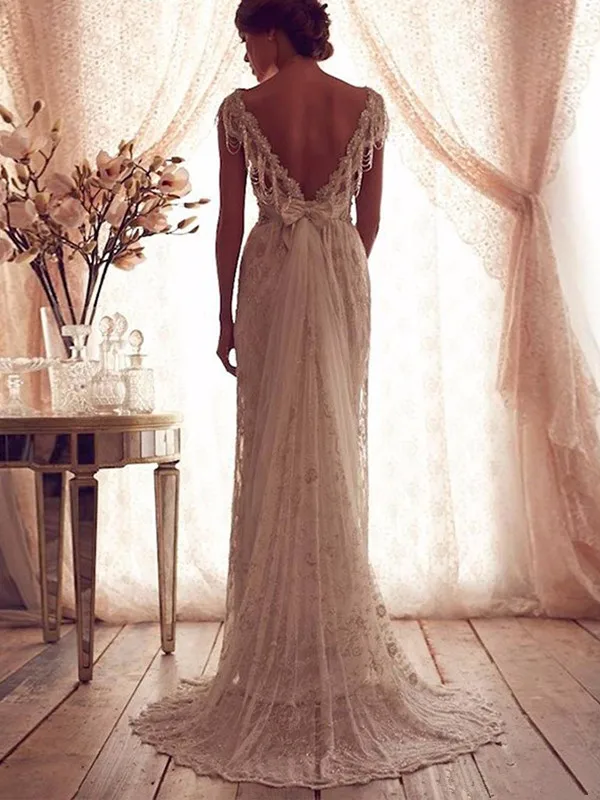 Великолепные пляжные свадебные платья с рукавом-крылышком, прозрачная аппликация из кружева, вышитая бисером, с поясом, с коротким шлейфом, платья невесты Vestidos De Novia
