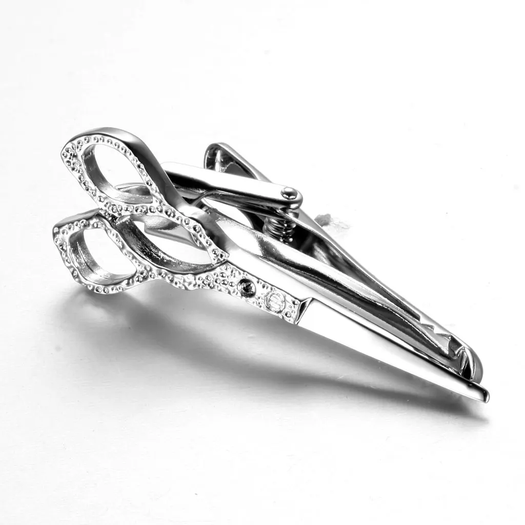 Scissor Shaped Brass Metal Tie Clip Holder Clasp Bar Pin Mens Accessories