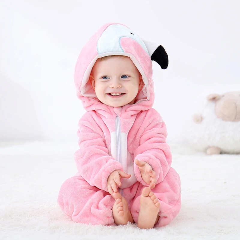 Pink flamingo Детские комбинезоны с розовой Свинкой; Одежда для девочек; костюм для новорожденных; комбинезон для мальчиков; теплая зимняя Пижама с животными; roupas de bebe recem nascido - Цвет: Pink flamingo
