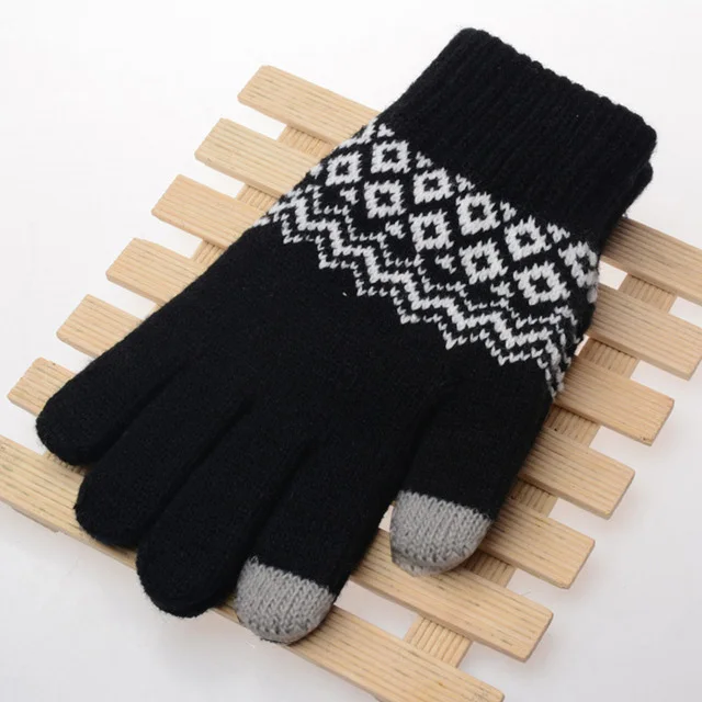 Winter Touch Screen Gloves Women Men Warm Stretch Knit Mittens Imitation Wool Full Finger Guantes Female Crochet Luvas Thicken 