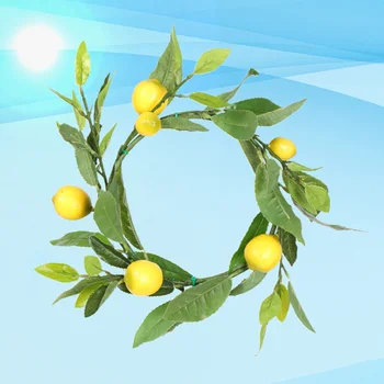 

1pc Artificial Lemon Wreath Simulation Green Leaf Rattan Hoop Door Wall Ornament Garland (35cm Iron Hoop)