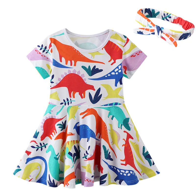 Jumping Meters Summer Cotton Baby Girls Dresses With Dinosaurs Print Pockets Children's Party Dress Hot Costume dresses party dresses